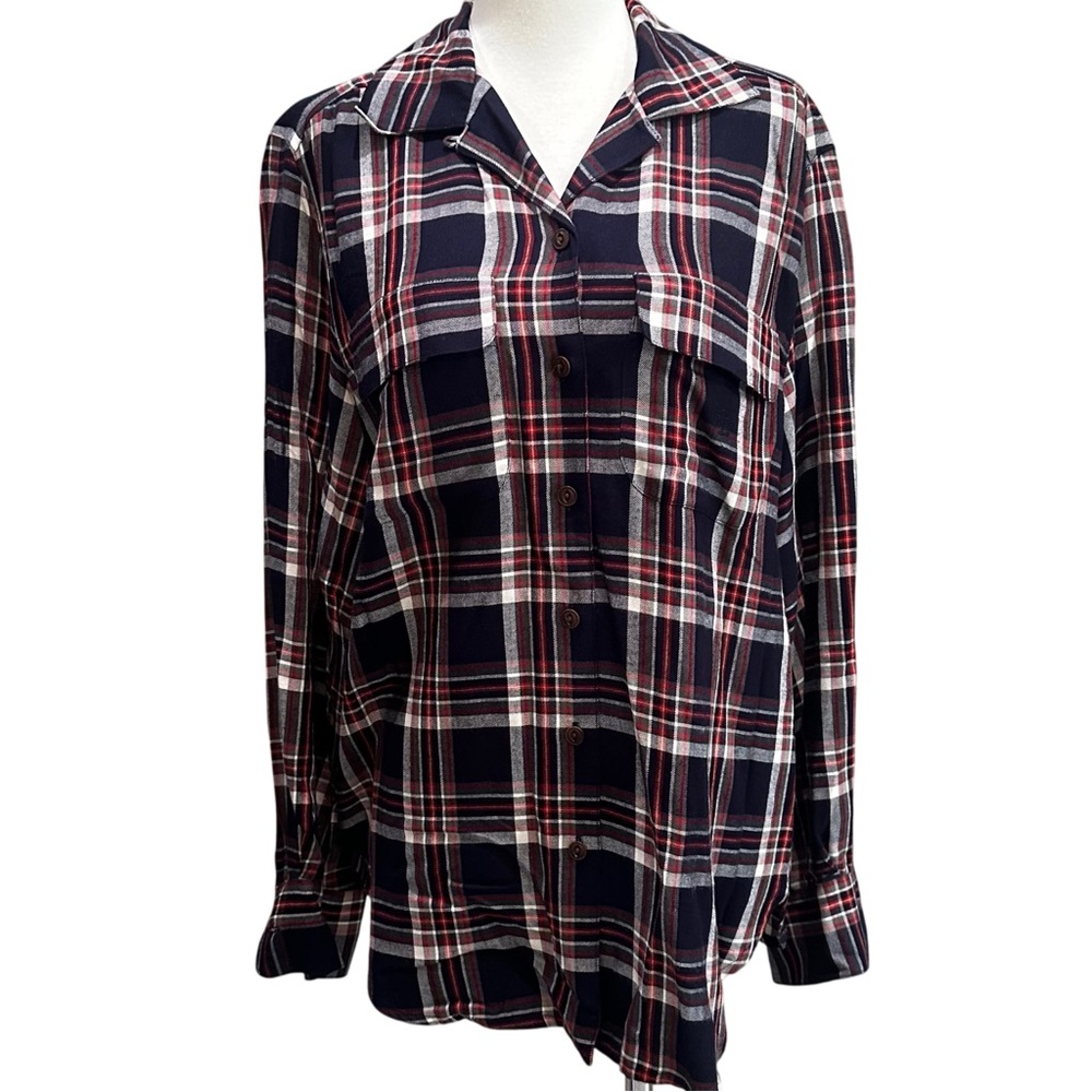 Lauren Ralph Plaid Button Down Lauren Monogram Red Holiday Collared Shirt Size 8